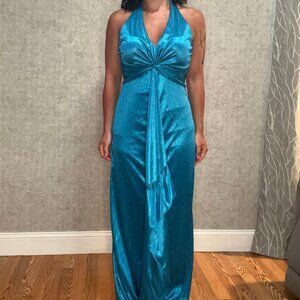 Sparkly Blue vintage Y2K Jump Apparel prom formal halter dress